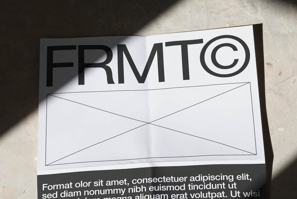 White printed sheet with bold copyright symbol, empty image frame, Lorem ipsum text below