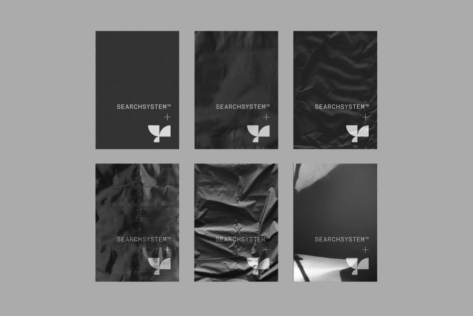 Collection of black and white textured mockup designs with minimalist branding for digital asset marketplace needs, showcasing variety and style.