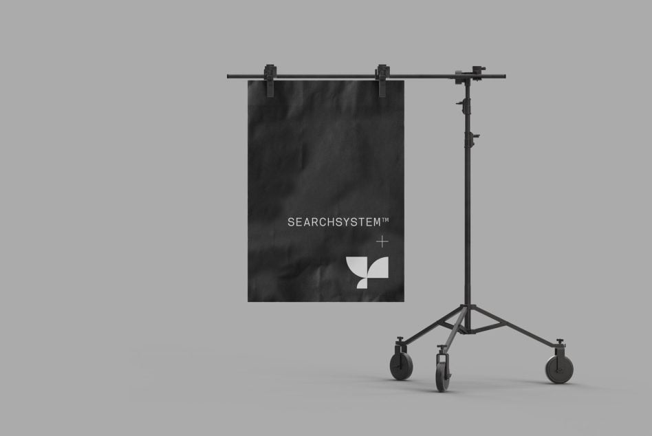Studio banner mockup on mobile light stand with tripod base