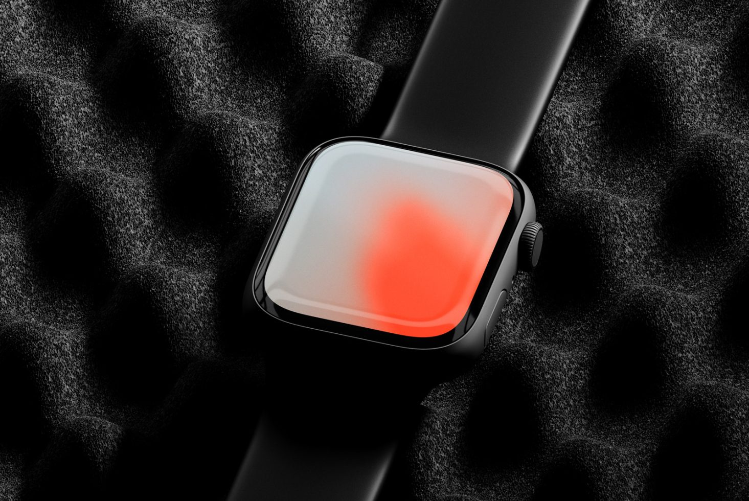 Smartwatch mockup with red gradient screen on textured black background, ideal for digital asset presentation in technology and design.