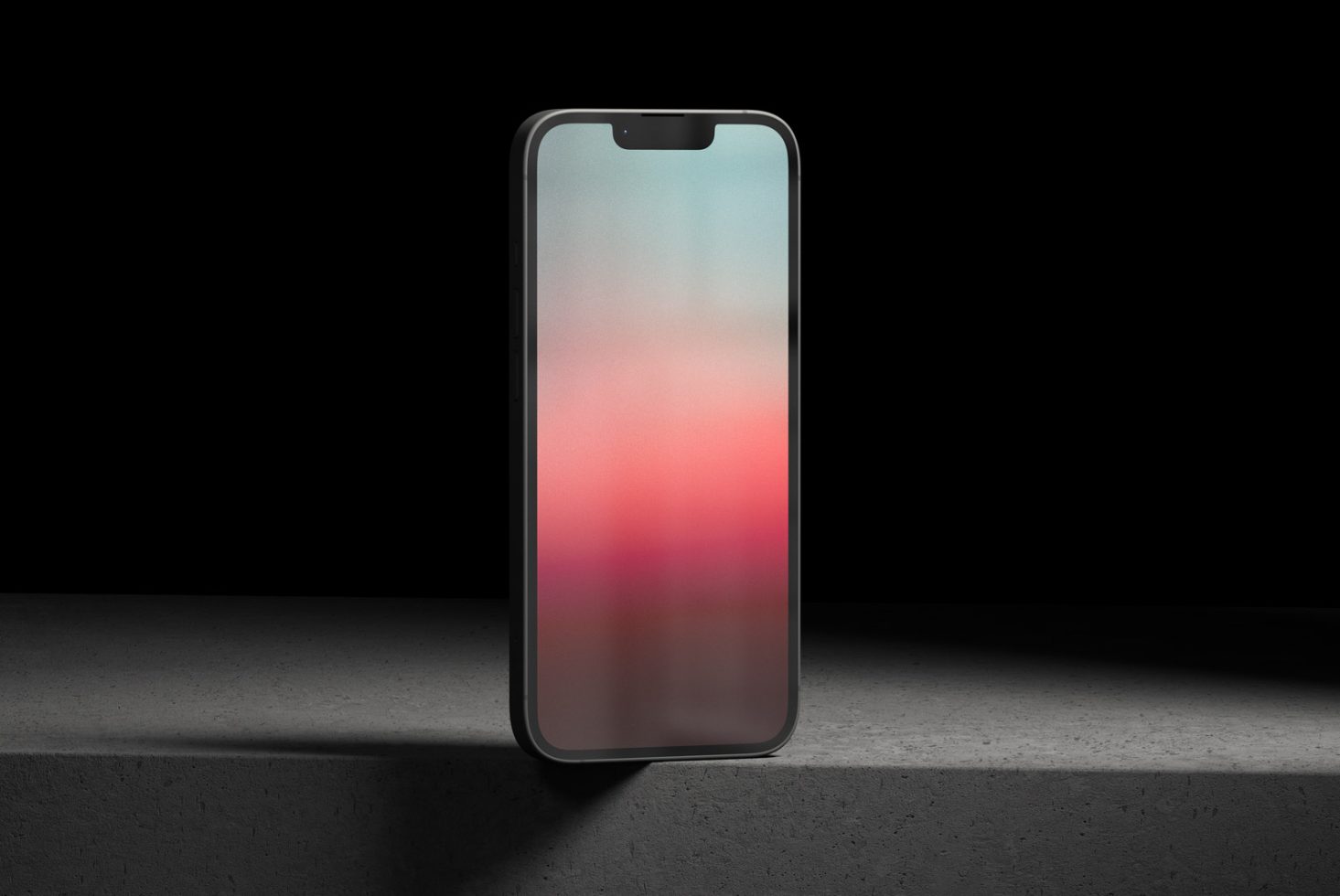 Smartphone mockup with colorful screen gradient on dark background, ideal for presenting app designs and mobile interfaces for designers.