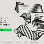 Bold black and white striped font design from Black Split Letters Vector pack perfect for Mockups, eye-catching Graphics, and unique Fonts creation.