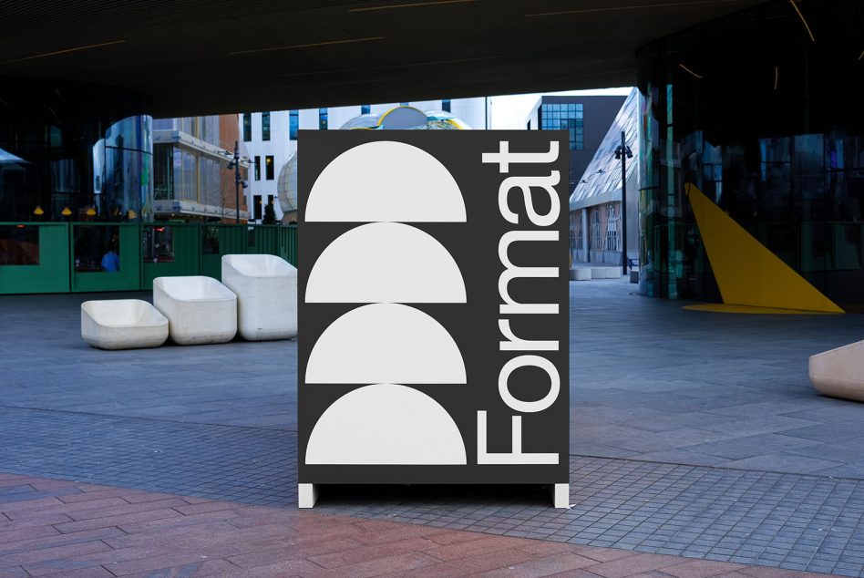 Outdoor advertising mockup of a freestanding billboard in an urban plaza, clear for brand custom design, ideal for designers and ad templates.