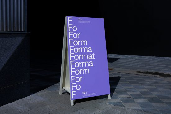 Outdoor mockup of a purple signage board with progressive typography design, showcased in urban setting for graphic designers.