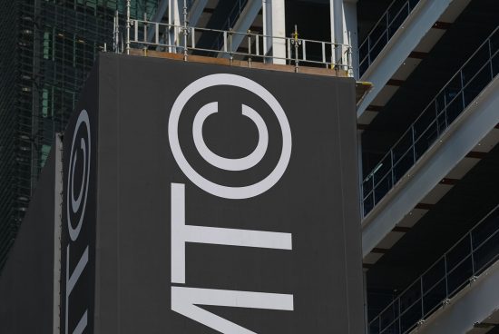 Large copyright symbol on a building facade for design concept, suitable for mockup category. Graphic designers, urban, copyright.