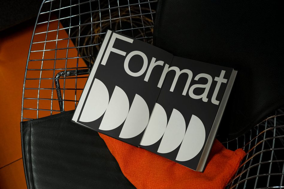 Format book cover with geometric half-circle pattern on wire basket with orange fabric