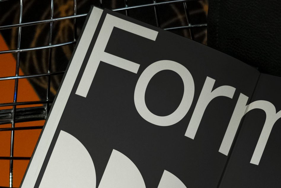 Close-up of Format book cover showing partial title with white geometric shapes
