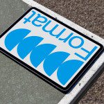 Blue and white Follow plate mockup on outdoor ground, realistic digital asset for social media templates design.