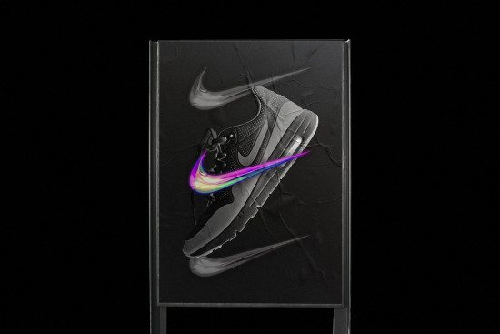 3D sneaker model with dynamic color accent displayed in a sleek frame for design mockup, ideal for marketing assets and product presentations.