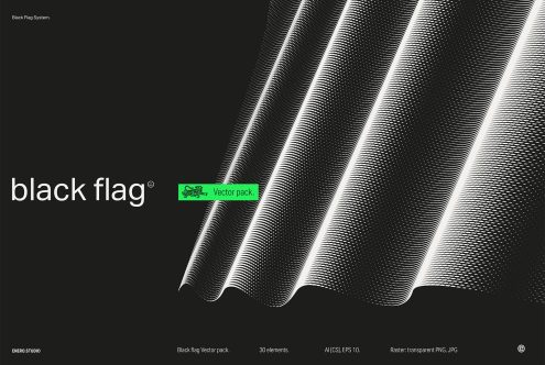 Black Flag Vector Pack preview, dynamic wave patterns, digital asset for design projects, AI and EPS formats, essential for graphics category.