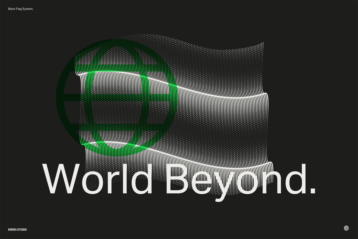 Abstract modern graphic design with green wave patterns and bold typography "World Beyond" for creative templates and backgrounds.