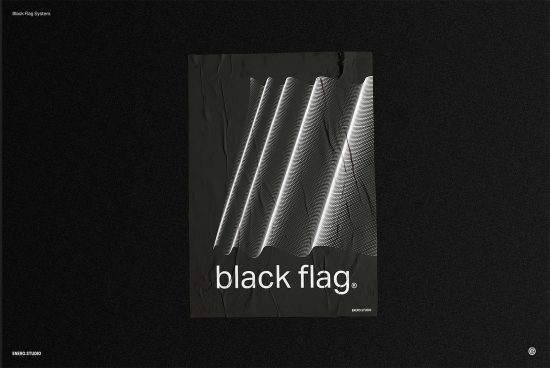 Abstract black flag poster design with dynamic textured waves and modern typography, ideal as inspiration for graphics and templates.