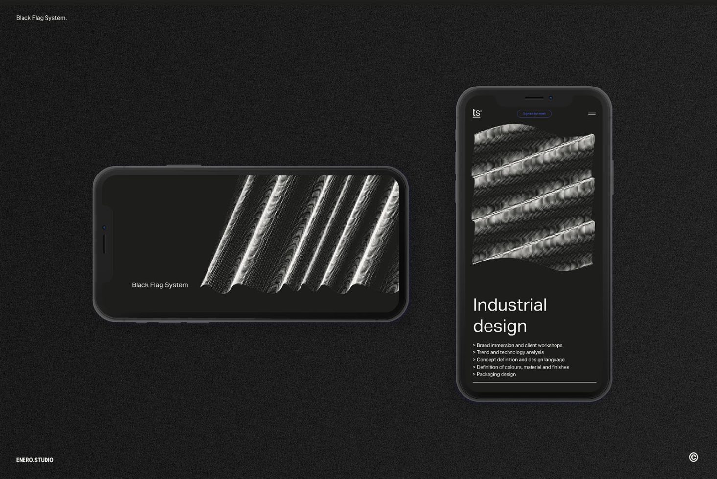 Smartphone mockups showing industrial design concept with fabric texture on screens, ideal for design presentations and portfolios.