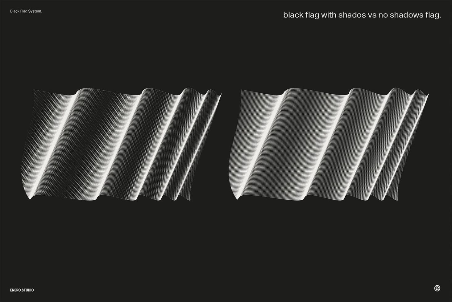 Digital black flag design comparison with shadows and without in a sleek dual mockup, ideal for modern graphic elements presentation.