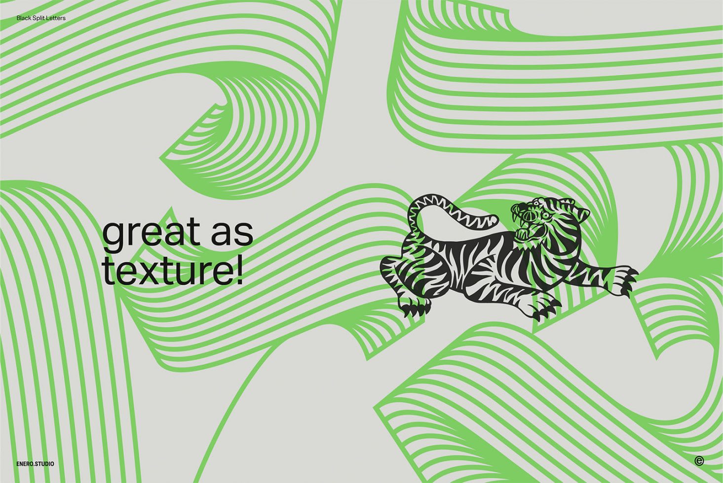 Abstract green line waves graphics with playful tiger illustration ideal for backgrounds, wallpapers or textile design.