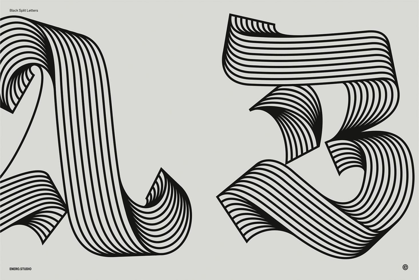 Abstract striped lettering design in black and white, creative font graphics for modern typography, ideal for branding and logo design.