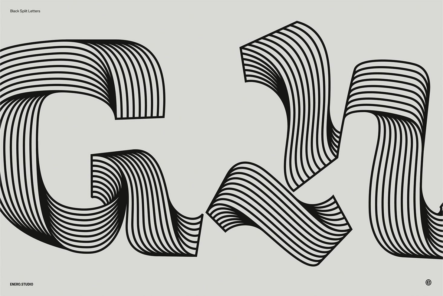 Creative 3D striped lettering design, black and white typography for graphic design, abstract font visual, modern alphabet concept.