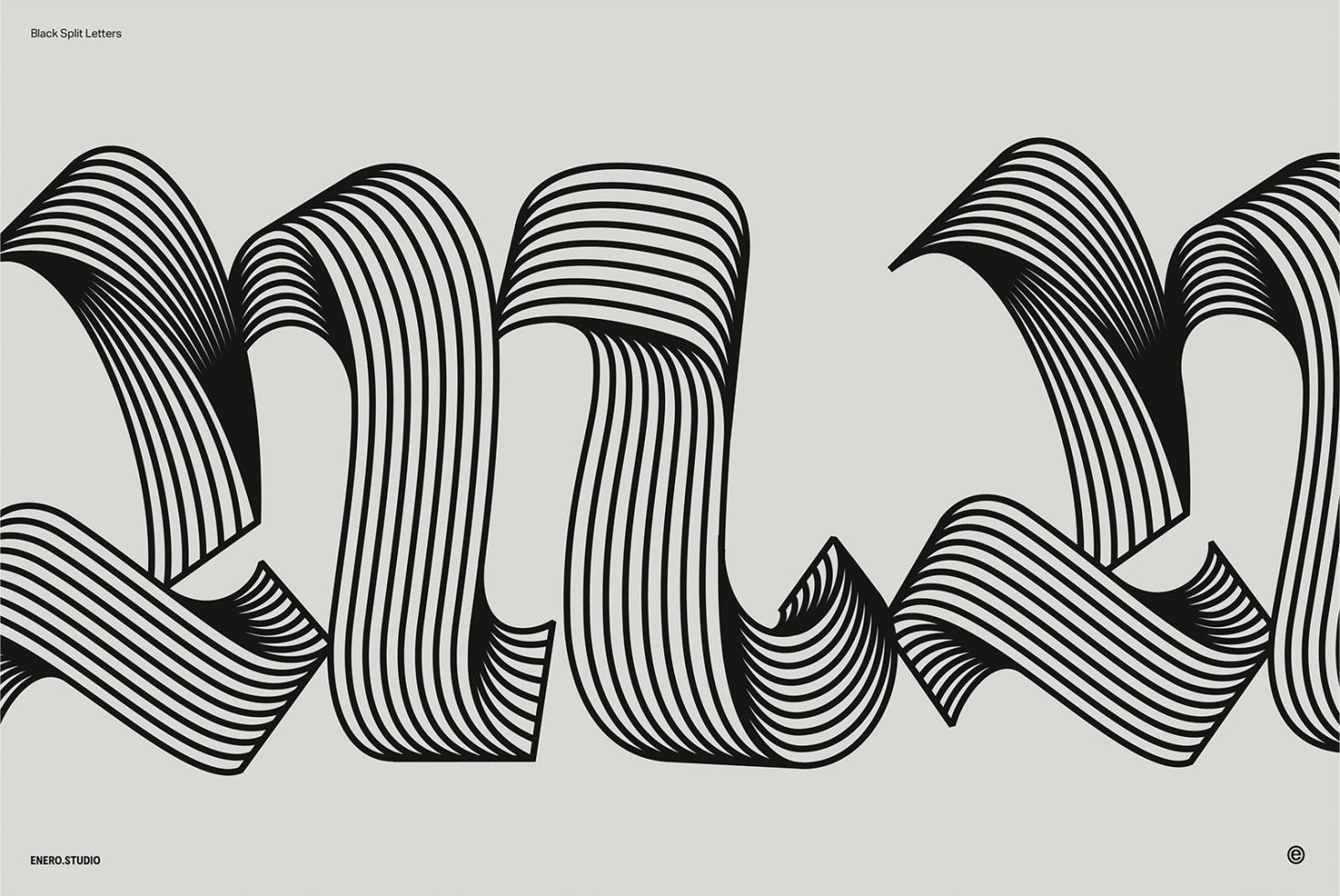 Unique 3D striped font design from Black Split Letters collection, perfect for modern graphic and typography projects.