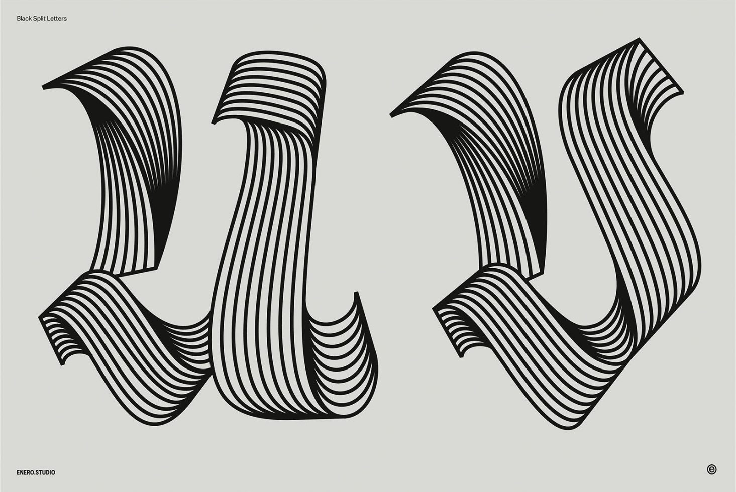 Artistic 3D stylized black lines font design, modern typography, perfect for graphics, mockups, and creative templates.