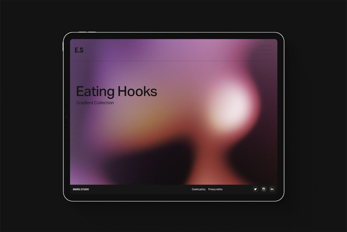 Tablet screen displaying gradient design named Eating Hooks from Gradient Collection by Enero Studio, ideal for graphics and templates.