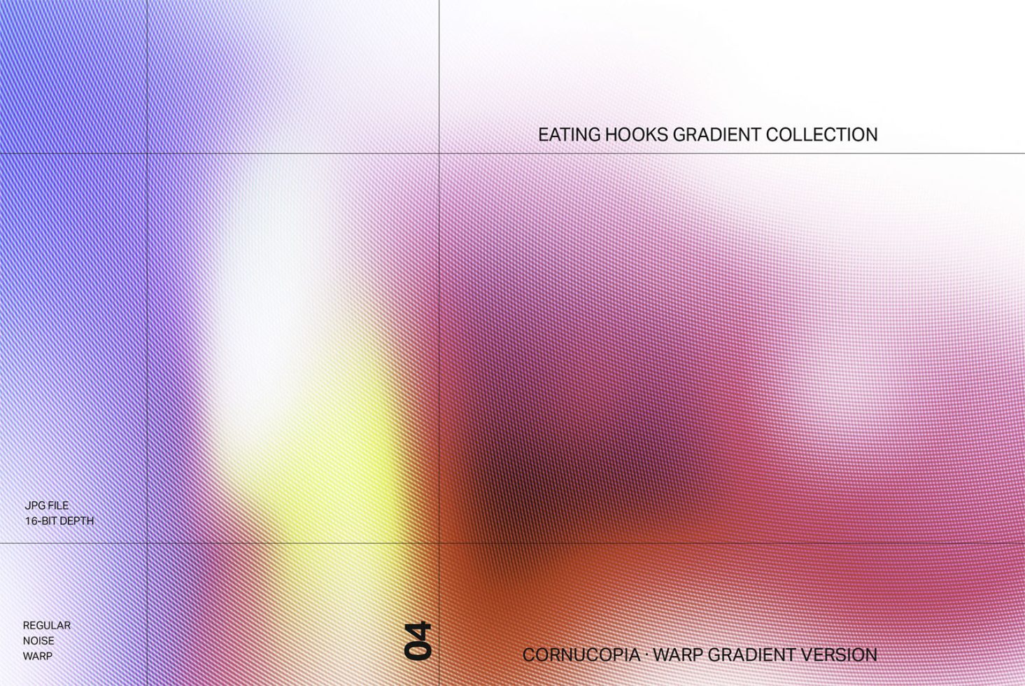 Colorful warp gradient digital asset for design, 16-bit JPG file, part of Eating Hooks Gradient Collection, suited for graphics and templates.