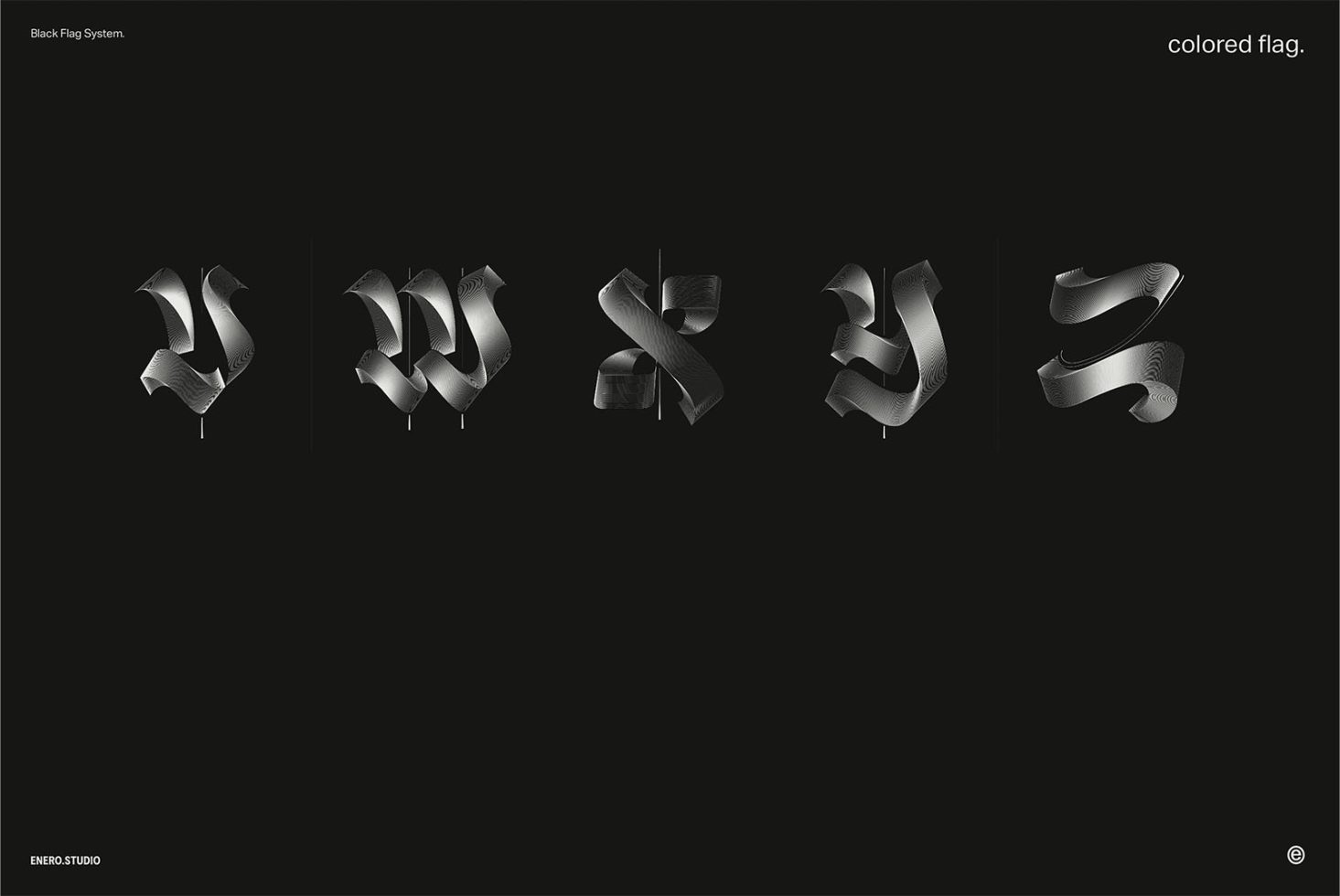 3D black and white abstract typography design showcasing dynamic ribbon-like letters, ideal for modern font graphics and templates.