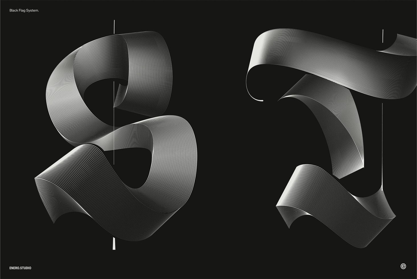 Abstract black and white ribbon shapes with fine lines, modern design, digital graphics for creative templates.