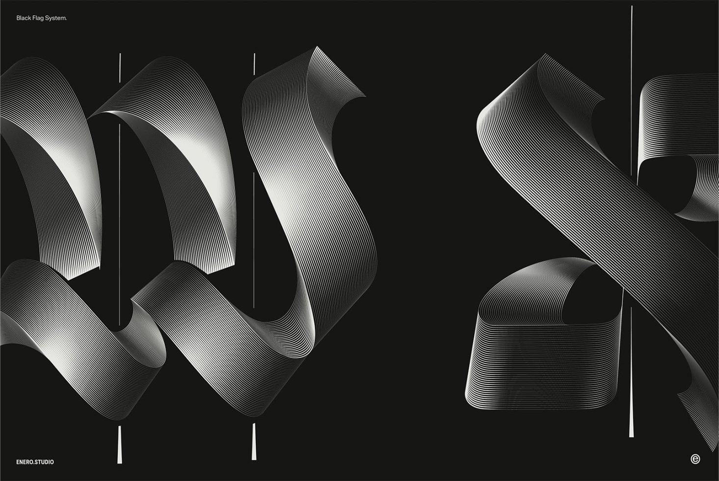 Abstract 3D black and white ribbon design assets with dynamic lines for graphics category, perfect for modern template creation and backgrounds.