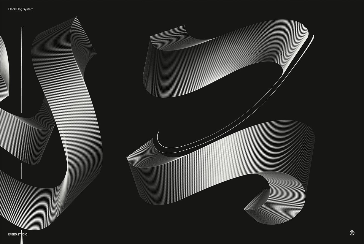 Abstract black and white ribbon wave graphic design with intricate line patterns, perfect for modern templates, backgrounds, or mockups.