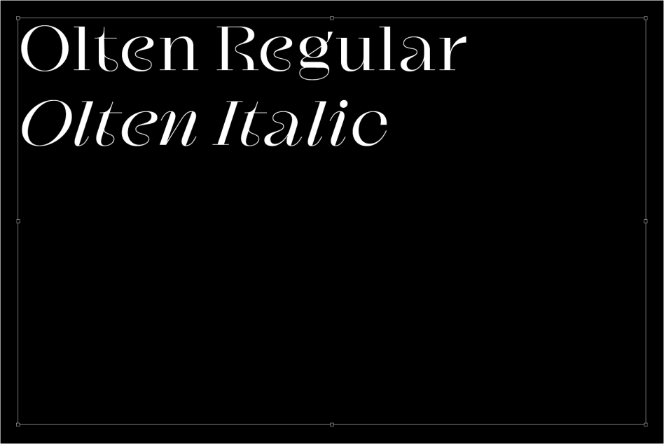 Elegant Olten font family showcased with Regular and Italic styles on a black background, ideal for graphic design and typography projects.