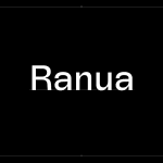 Modern sans-serif font Ranua displayed in white on a black background, ideal for graphic design and template creation.