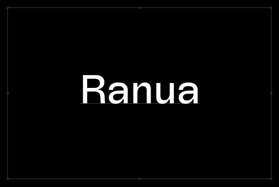 Modern sans-serif font Ranua displayed in white on a black background, ideal for graphic design and template creation.
