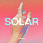 Creative Photoshop template with textured hand graphic and "SOLAR" text for design mockups, featuring photo effect presets.