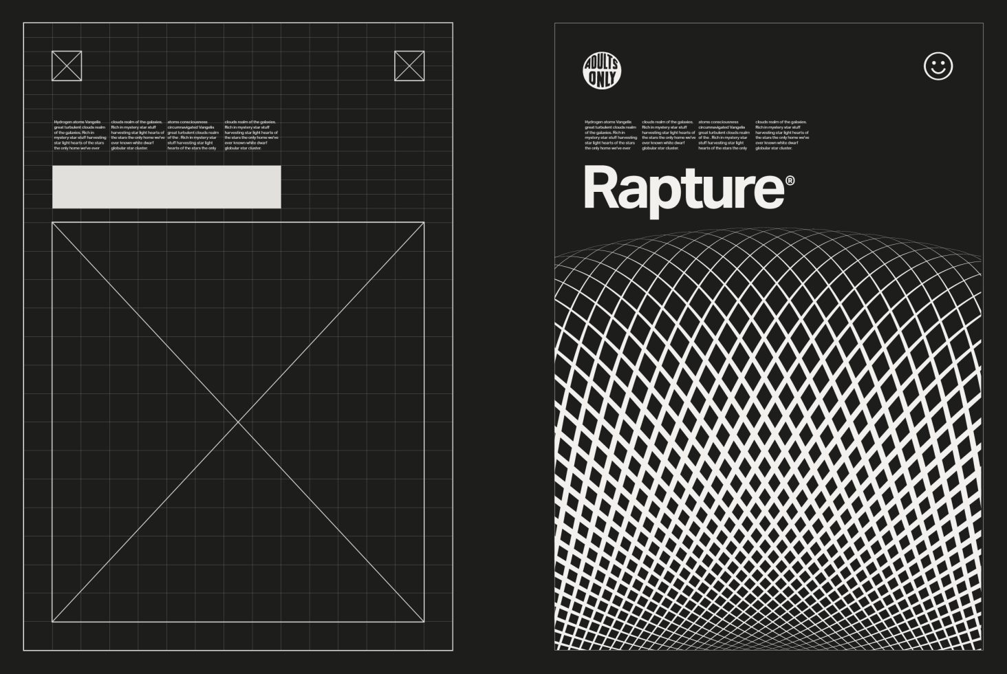 Black and white poster template with grid design and 3D mesh halftone effect, perfect for designers looking for modern graphics.