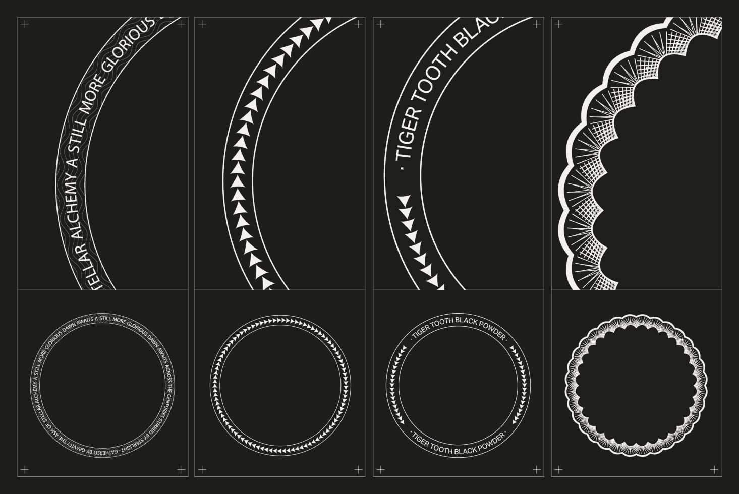 Black and white vector frame designs featuring circular and arc shapes with tribal and geometric patterns for graphic elements, ideal for creative projects.