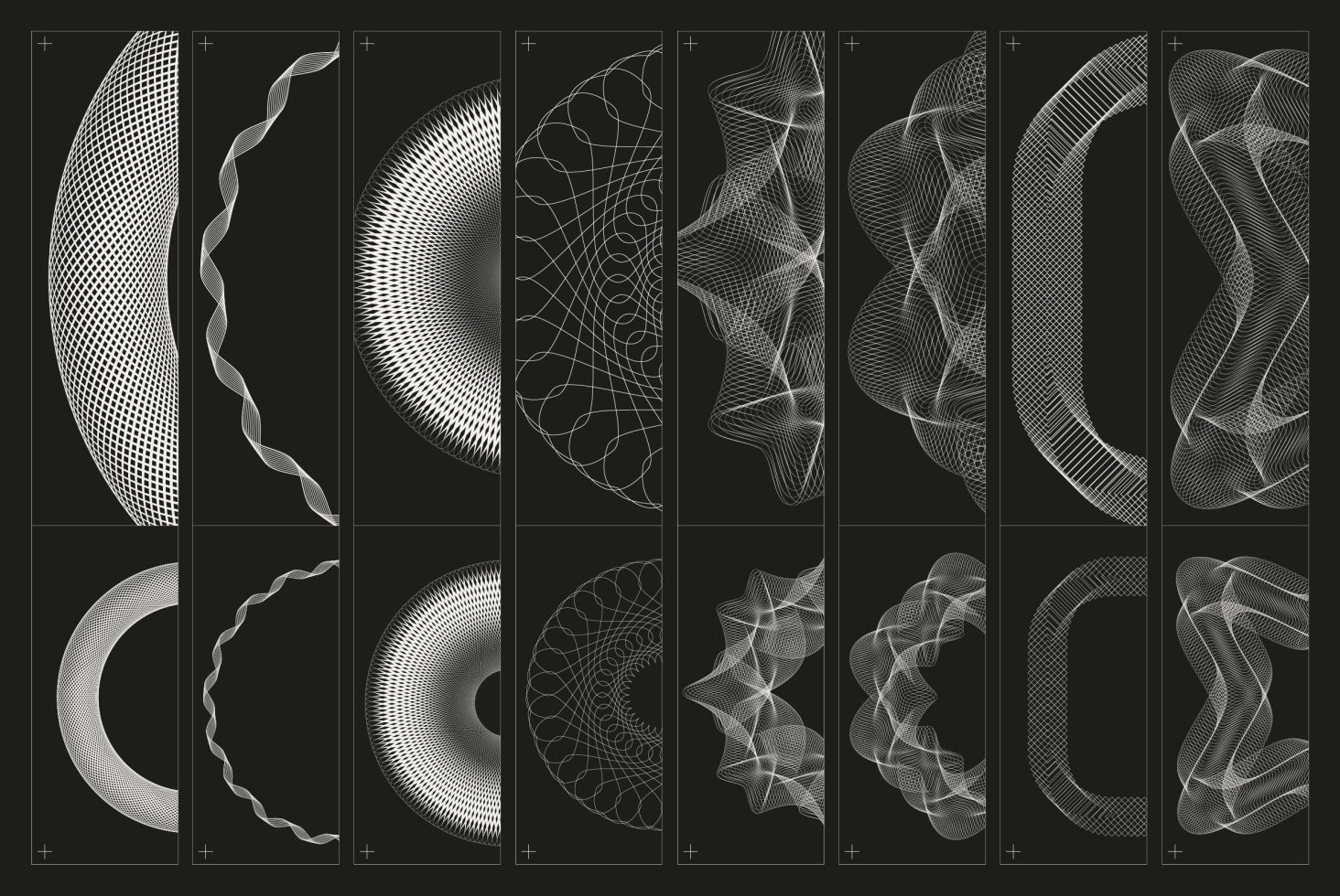 Set of abstract line wave patterns, dynamic flow black and white designs ideal for screen backgrounds and graphic templates.