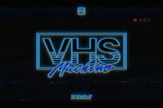 Retro VHS style graphic template with neon glow effects suitable for poster or flyer design in 80s aesthetic.