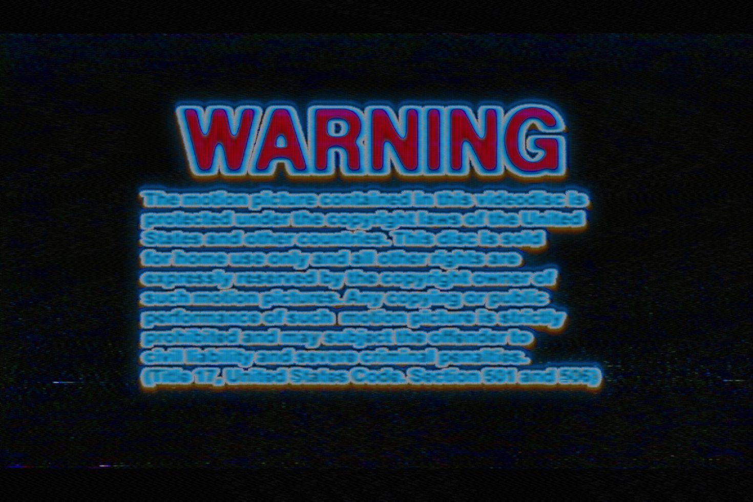 Glitch effect warning text graphic on a dark background with vibrant red and blue colors suitable for mockup and design presentation.