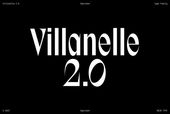 Elegant modern Villanelle 2.0 font showcased on a black background, ideal for design professionals looking for typography, fonts, graphics 2022.