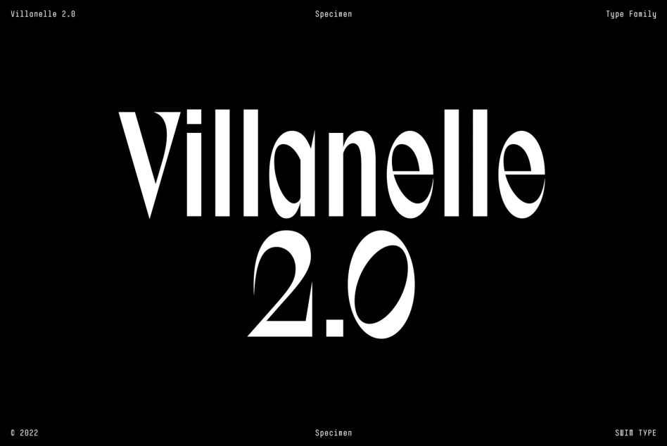 Elegant modern Villanelle 2.0 font showcased on a black background, ideal for design professionals looking for typography, fonts, graphics 2022.