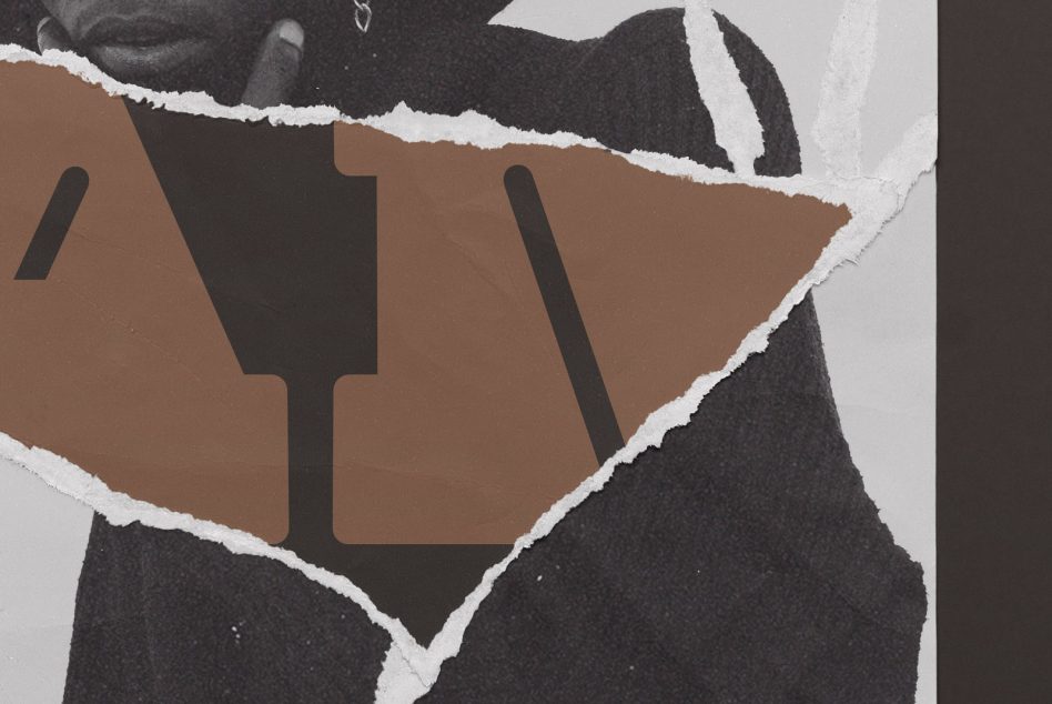 Cropped collage showing geometric shapes with white torn paper design