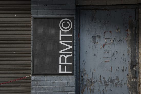 Urban signage mockup on gritty textured wall and door, ideal for presenting logo designs and branding in realistic settings for designers.
