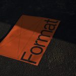 Realistic orange poster mockup on ground with dramatic shadows for design presentation, street marketing visuals, urban advertising content.