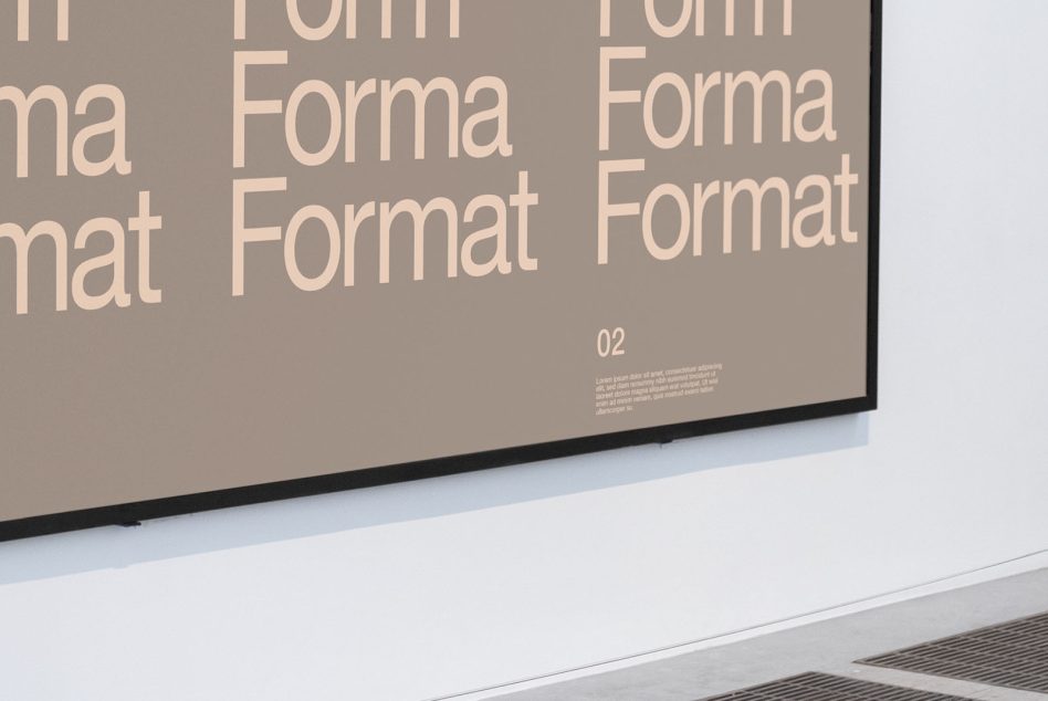 Monitor displaying beige poster with repeated Forma Format typography layout