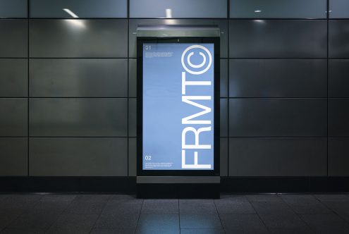 Urban billboard mockup in a night setting for poster design presentation, showcasing clean lines and modern typography, ideal for designers.