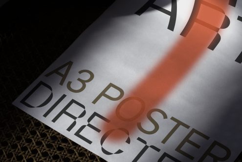 A3 poster mockup with bold modern typography in sunlight and shadow contrast perfect for design presentations artists and graphic designers.