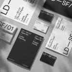 Creative stationery branding mockup with various paper sizes for presentation, black and white design templates for designers.
