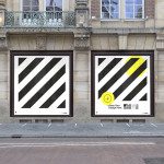 Street poster mockup display for outdoor advertising in urban environment, customizable design presentation tool, realistic template for designers.
