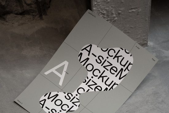 A-size stationery mockup with heart-shaped die-cut design on concrete background, perfect for showcasing fonts and graphic templates.