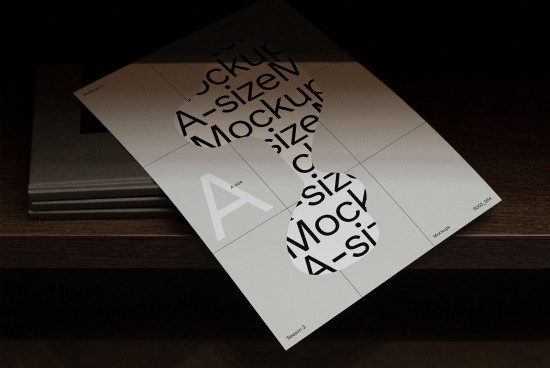 Print design mockup showing a sheet with typography samples on a wooden surface, ideal for font showcase, simple and elegant.